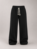 Wide-Leg Fleece Sweatpants - Black