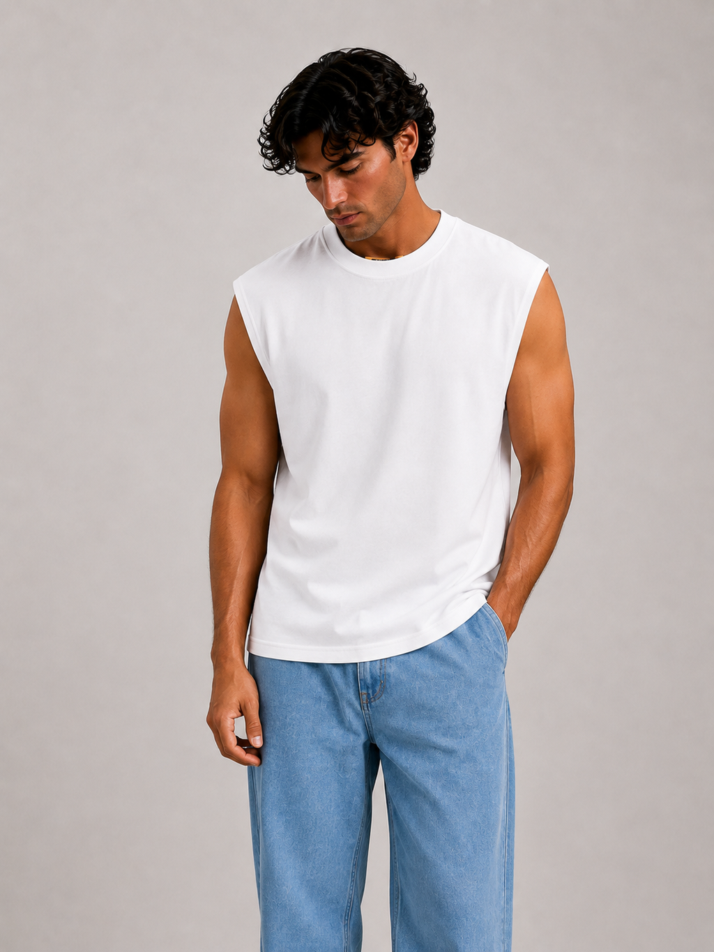 Sleeveless Cotton T-shirt - White