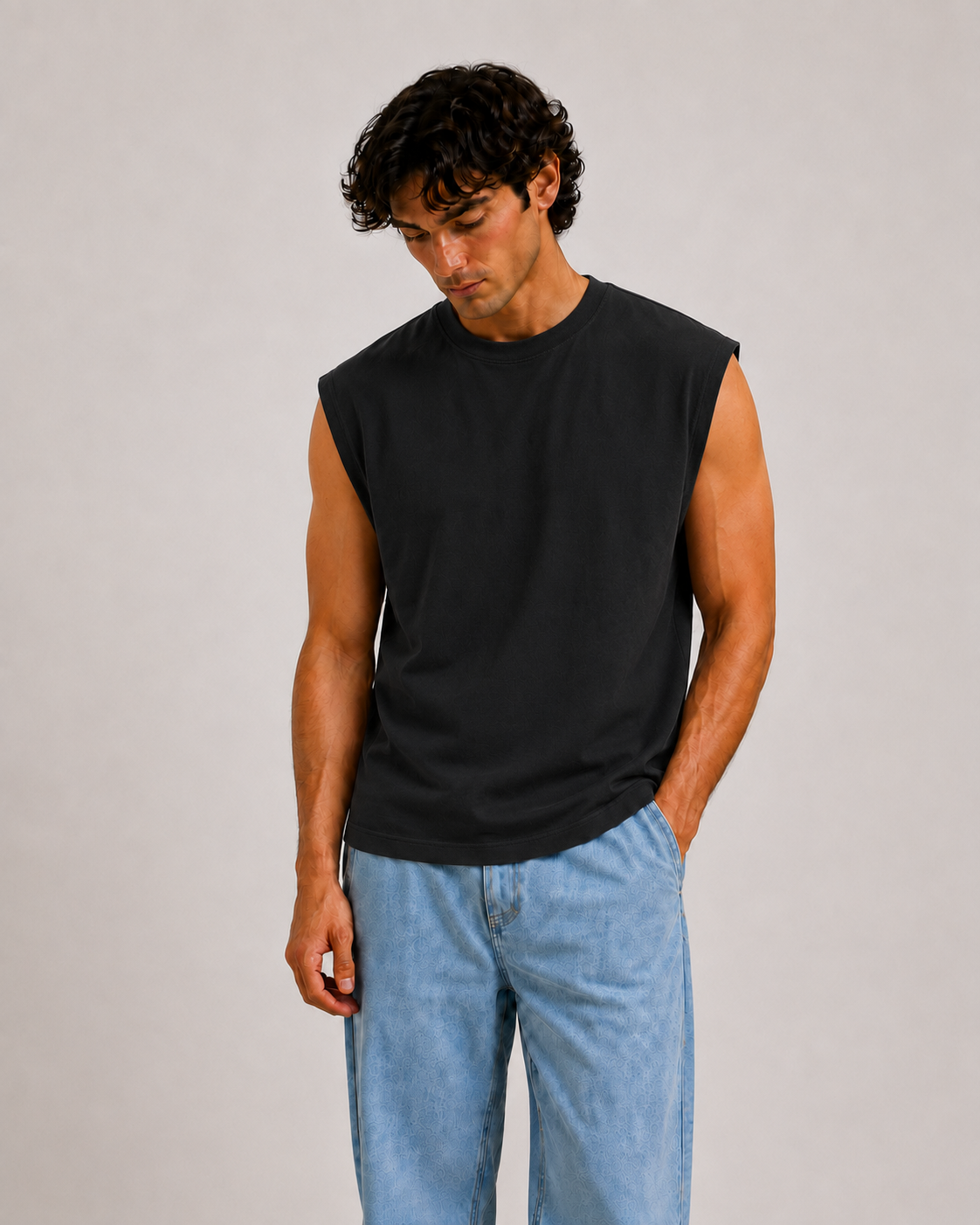 Sleeveless Cotton T-shirt - Black