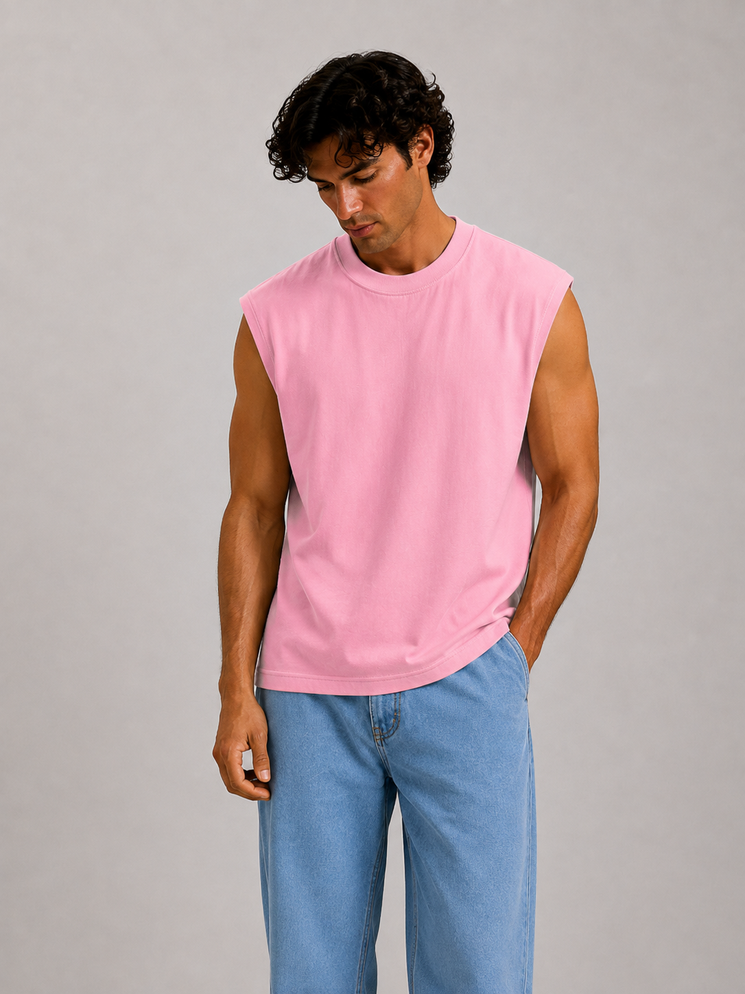 Sleeveless Cotton T-shirt - Pink