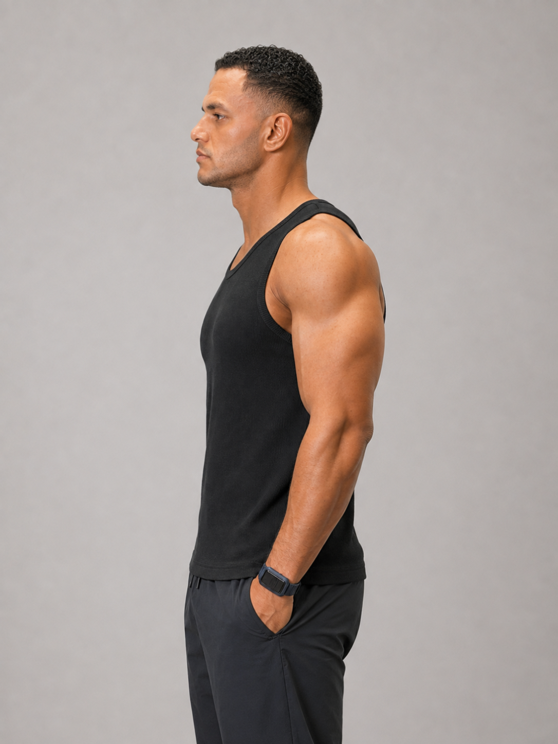 Ribbed Cotton Tank Top - Black