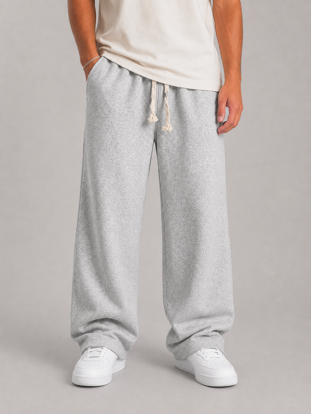 Wide-Leg Fleece Sweatpants - Heather Gray