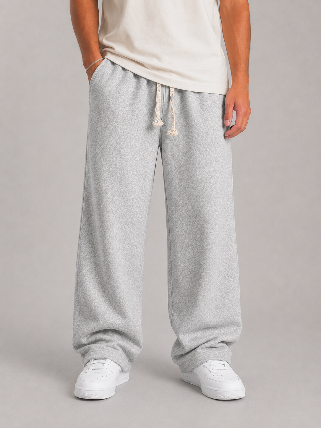 Wide-Leg Fleece Sweatpants - Heather Gray