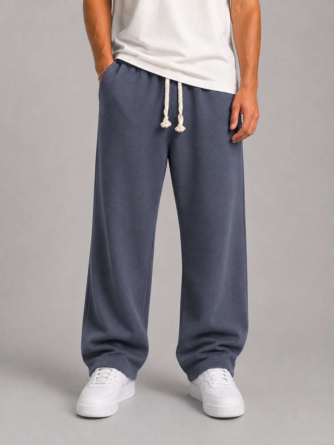 Wide-Leg Fleece Sweatpants - Slate Blue-Gray