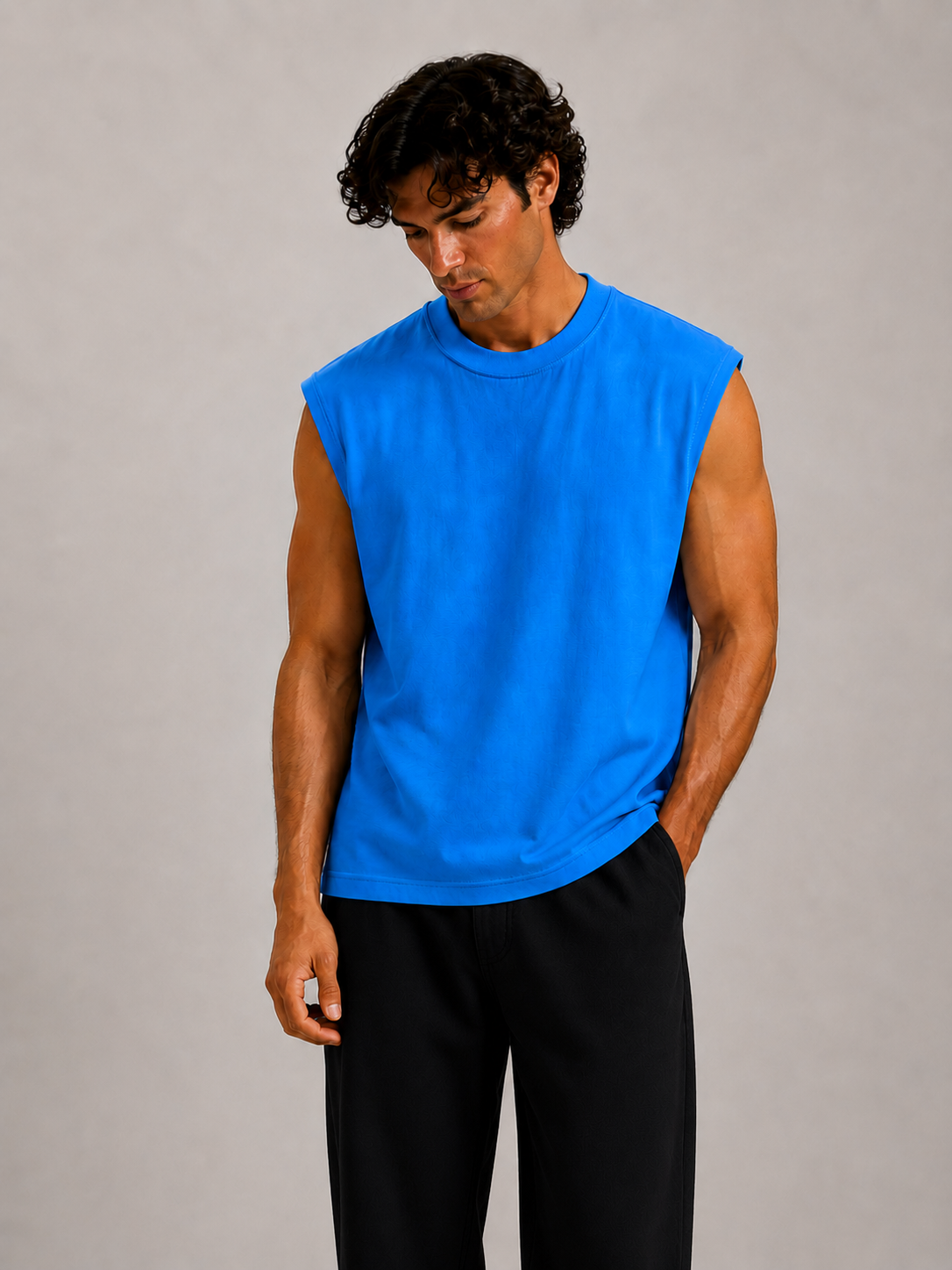 Sleeveless Cotton T-shirt - Blue
