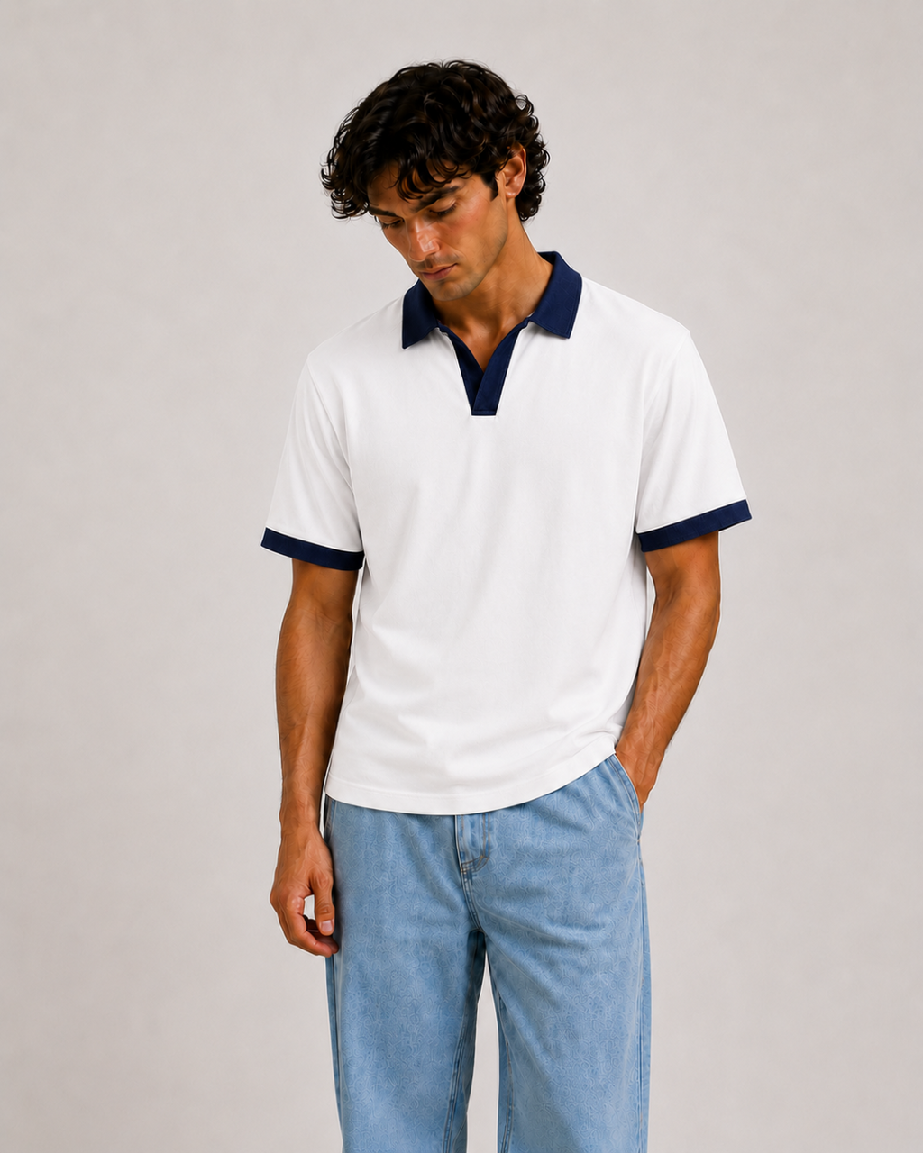White Navy Polo